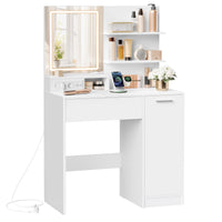 Kaptafel met Spiegel, 2 Planken en 1 Lade, Wit, 80 x 40 x 132 cm
