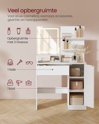 Kaptafel met Spiegel, 2 Planken en 1 Lade, Wit, 80 x 40 x 132 cm