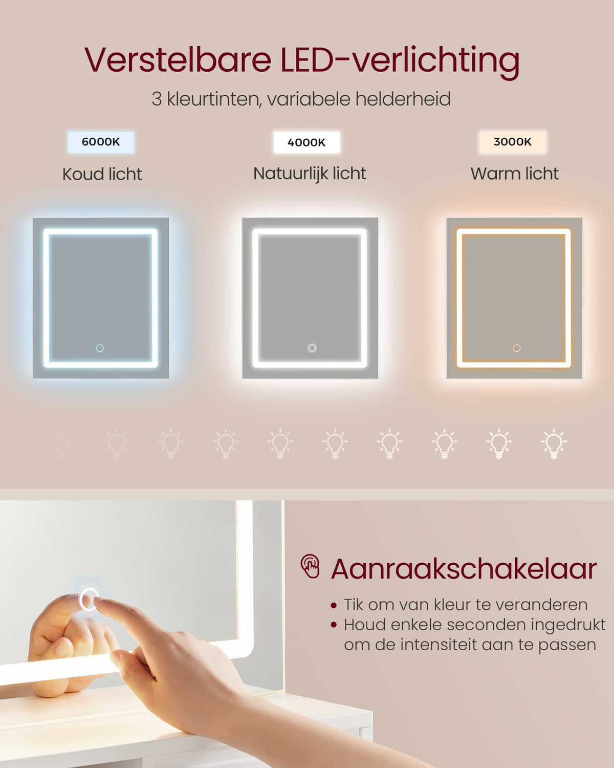 Kaptafel met Spiegel, 2 Planken en 1 Lade, Wit, 80 x 40 x 132 cm