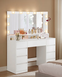Kaptafel met 3-delige Spiegel, 9 Lades en Stopcontact, 40 x 107 x 144 cm