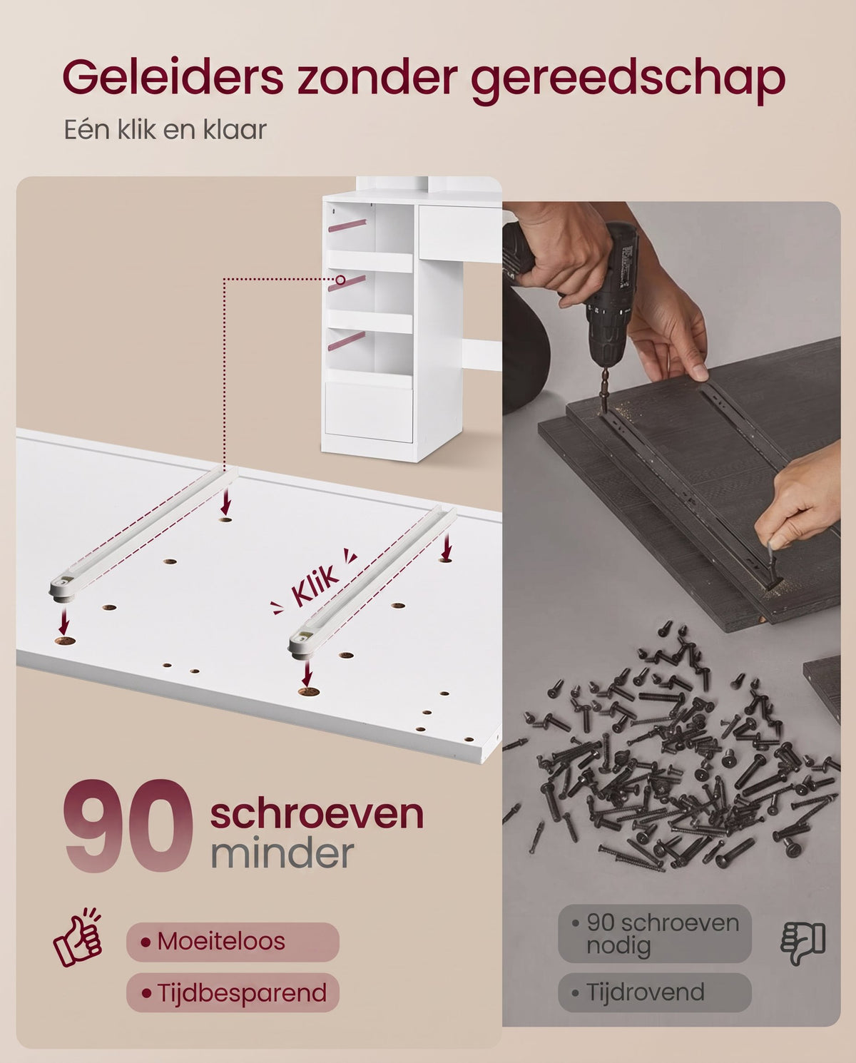 Kaptafel met 3-delige Spiegel, 9 Lades en Stopcontact, 40 x 107 x 144 cm
