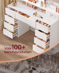Kaptafel met 3-delige Spiegel, 9 Lades en Stopcontact, 40 x 107 x 144 cm