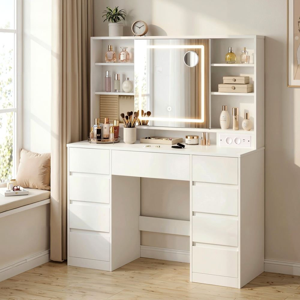 Kaptafel met Ledspiegel, 9 Lades en Stopcontact