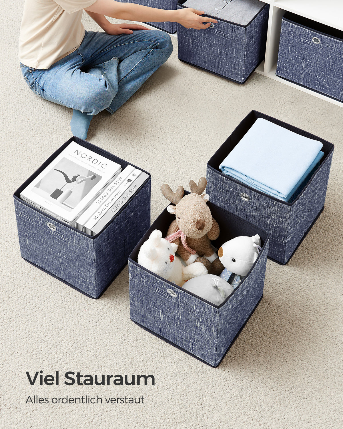 Opvouwbare Opbergkubussen van Non-woven Stof met Handvat, Set van 6