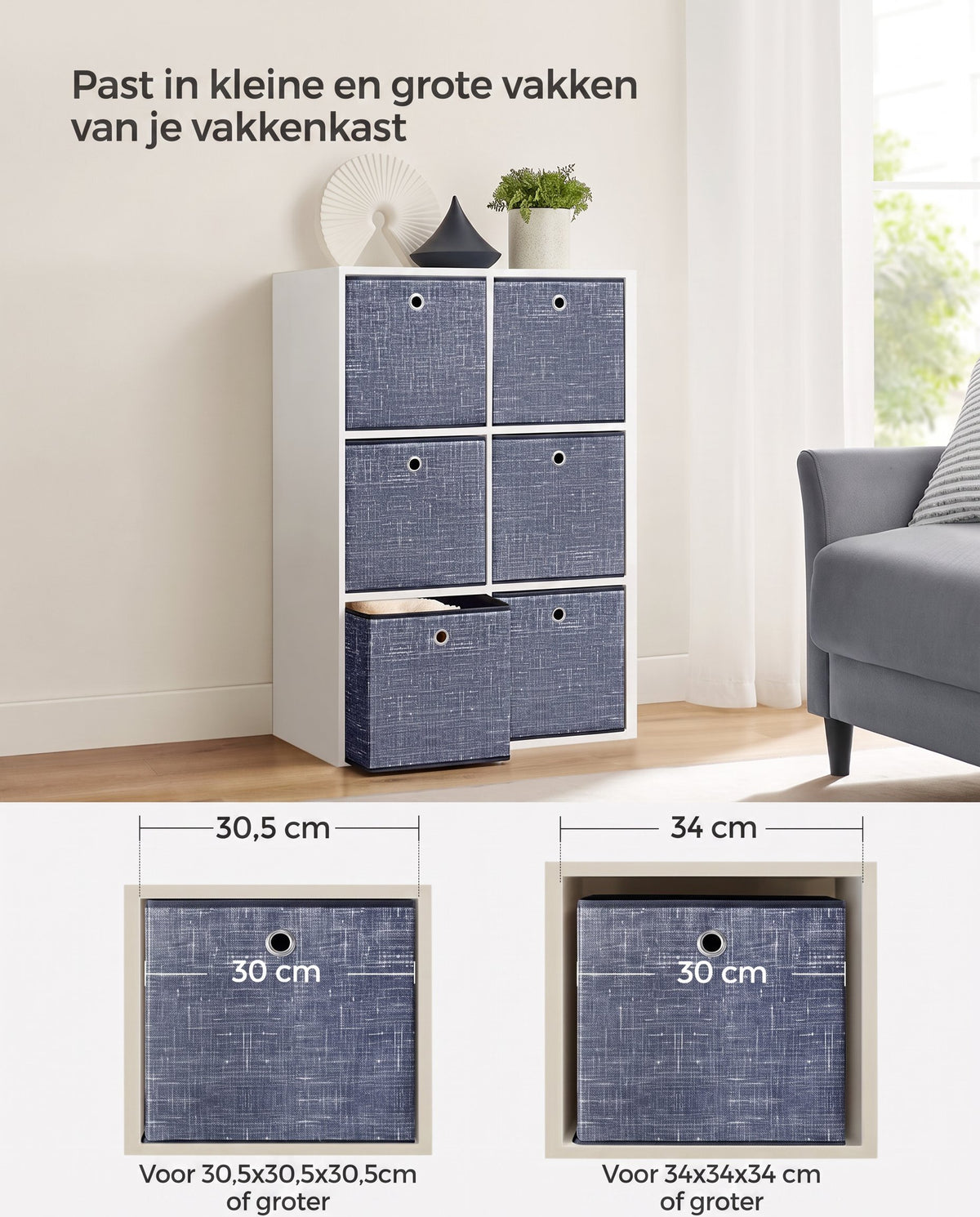 Opvouwbare Opbergkubussen van Non-woven Stof met Handvat, Set van 6