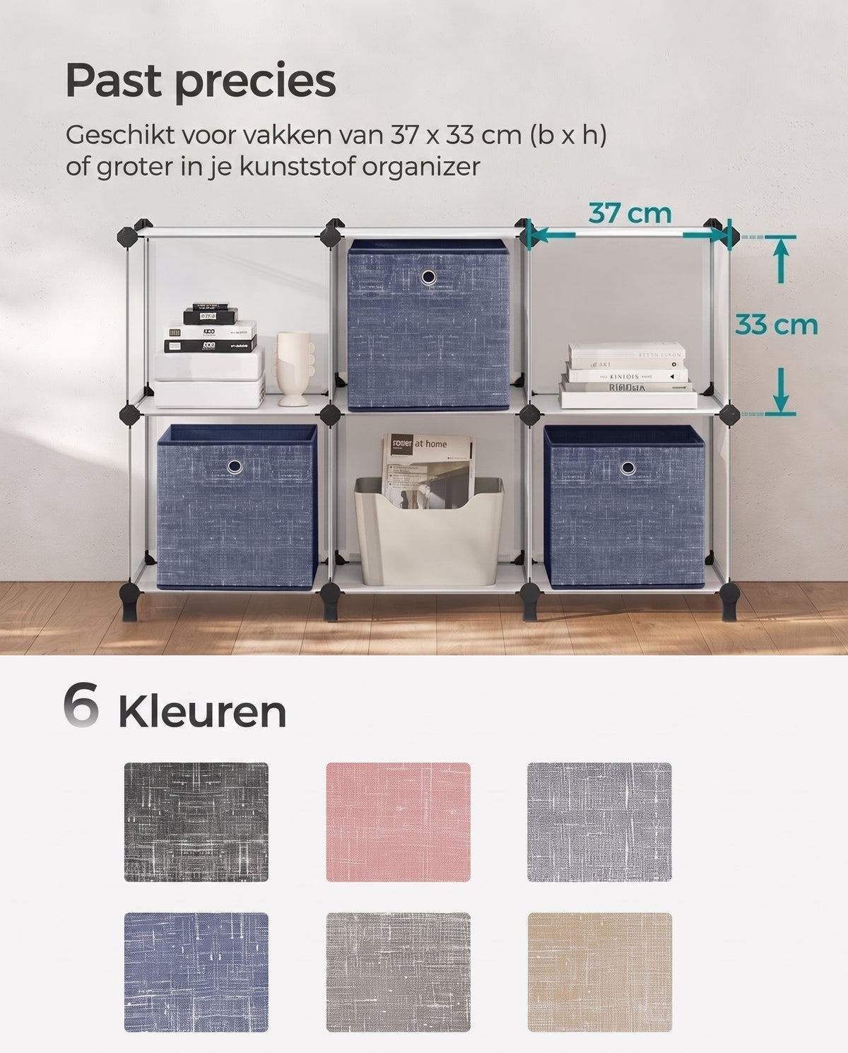 Opvouwbare Opbergkubussen van Non-woven Stof met Handvat, Set van 6