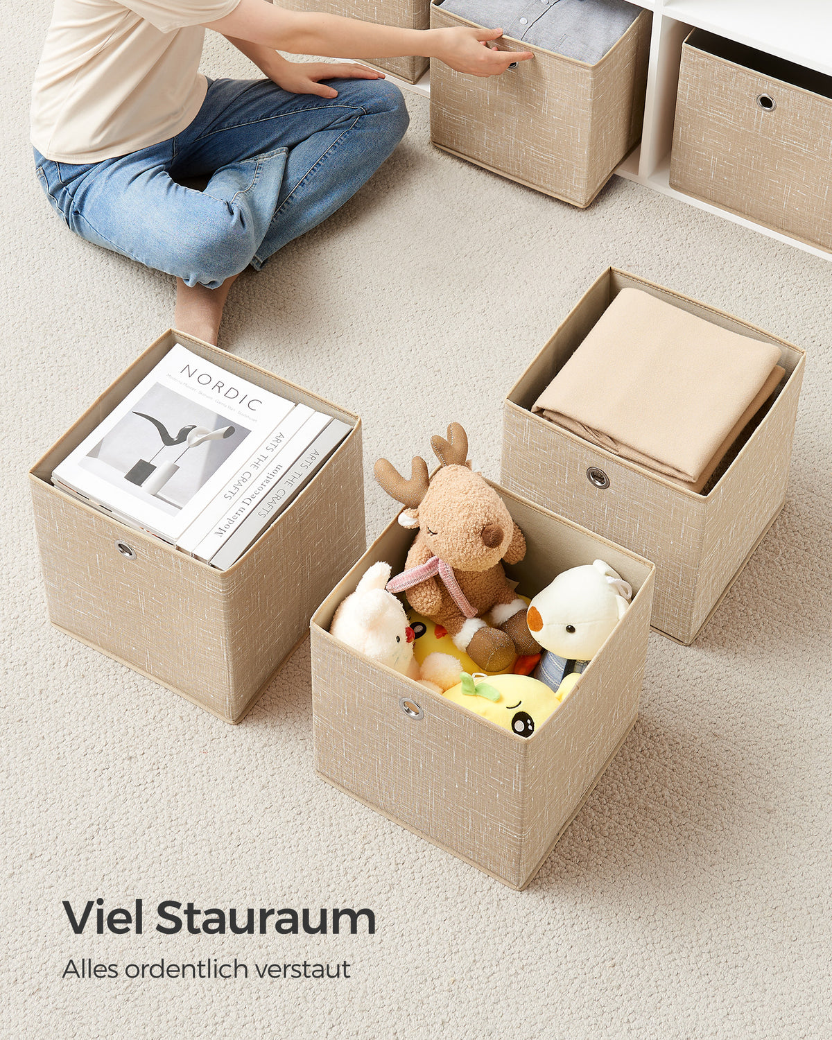 Opvouwbare Opbergkubussen van Non-woven Stof met Handvat, Set van 6