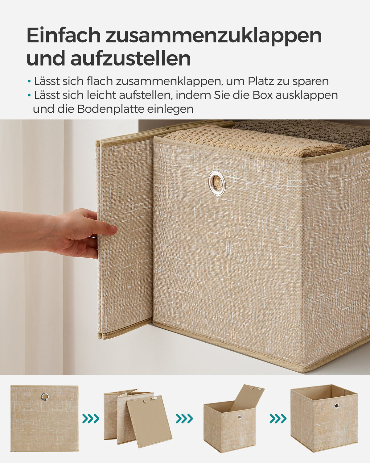 Opvouwbare Opbergkubussen van Non-woven Stof met Handvat, Set van 6