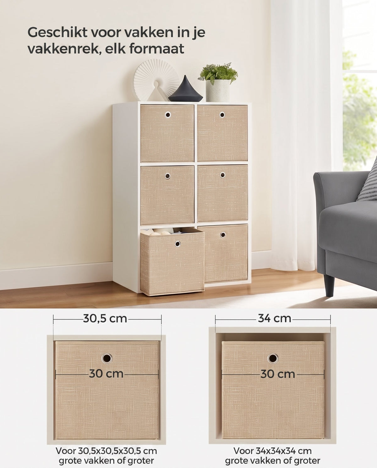 Opvouwbare Opbergkubussen van Non-woven Stof met Handvat, Set van 6