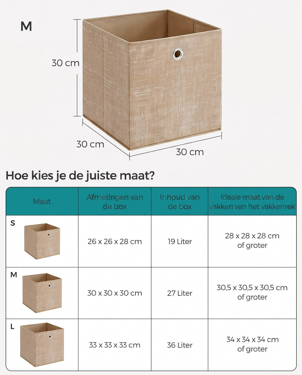 Opvouwbare Opbergkubussen van Non-woven Stof met Handvat, Set van 6