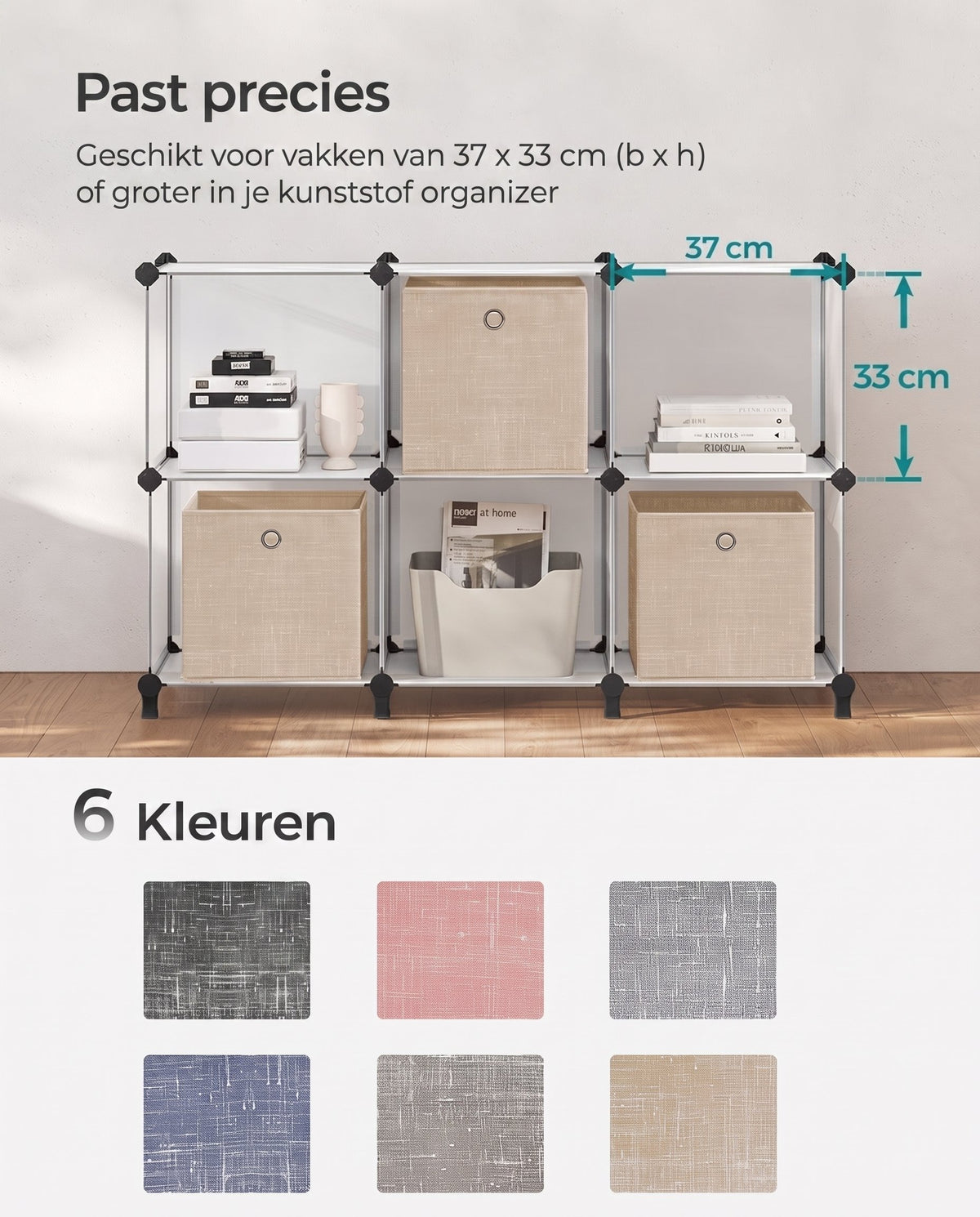 Opvouwbare Opbergkubussen van Non-woven Stof met Handvat, Set van 6