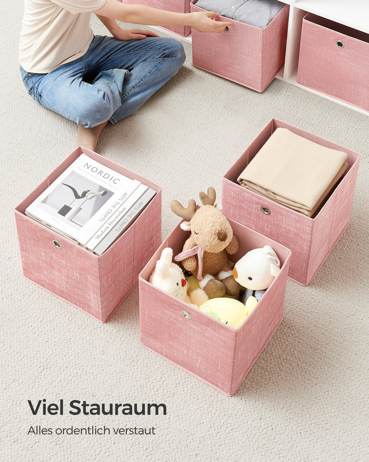 Opvouwbare Opbergkubussen van Non-woven Stof met Handvat, Set van 6