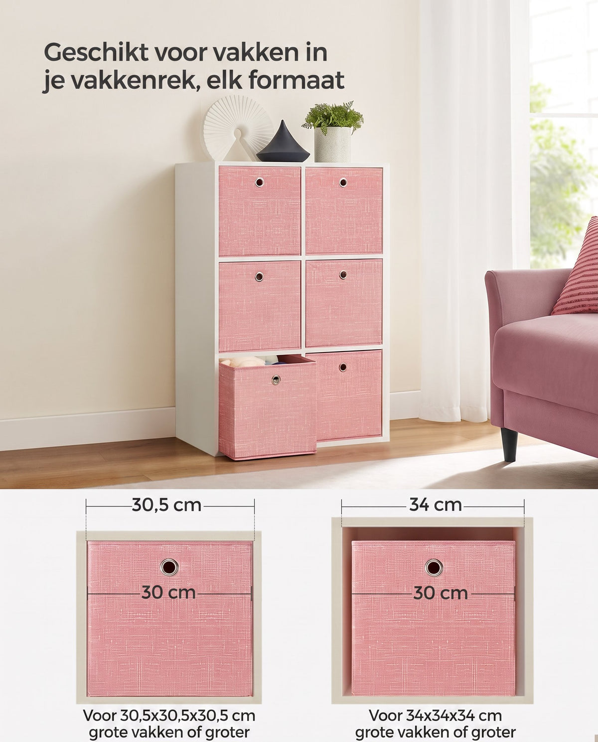 Opvouwbare Opbergkubussen van Non-woven Stof met Handvat, Set van 6