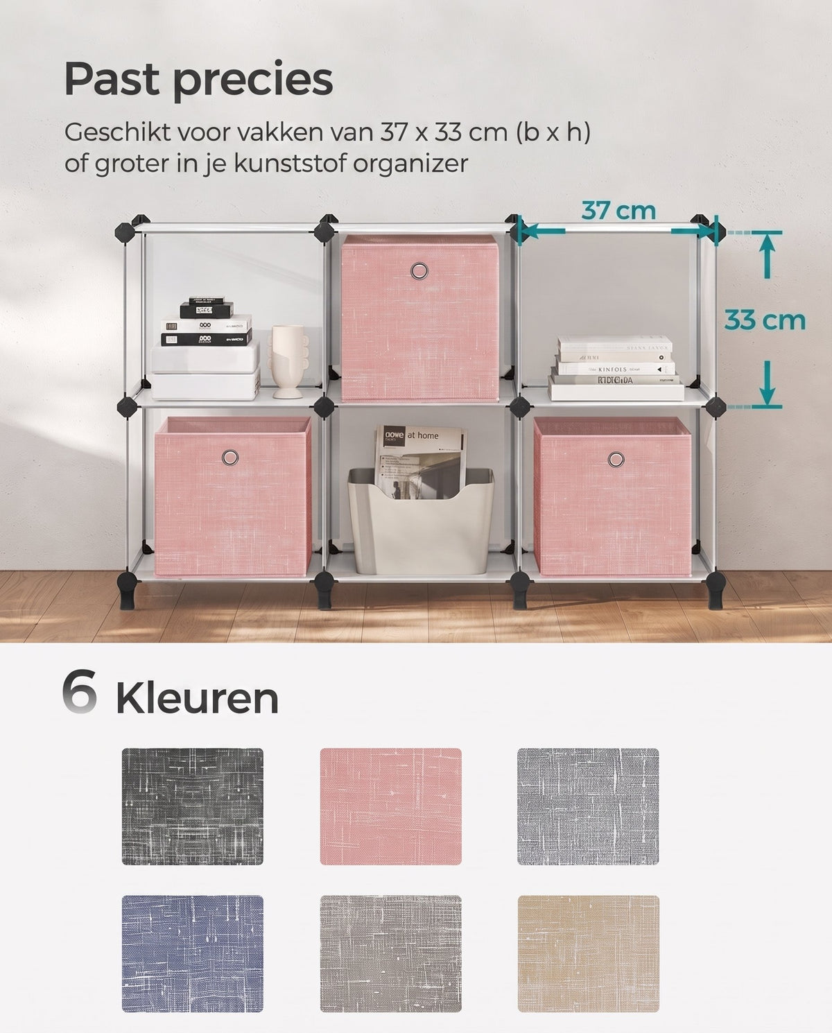Opvouwbare Opbergkubussen van Non-woven Stof met Handvat, Set van 6