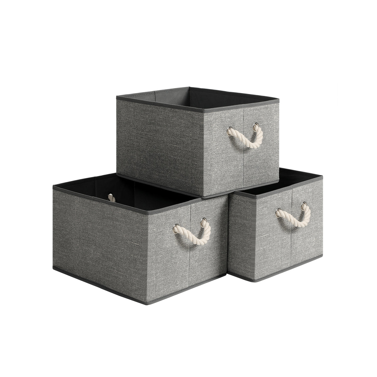 Stoffen Opbergdozen in Linnenlook met Katoenen Handvatten, Set van 3