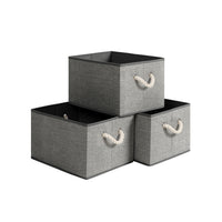 Stoffen Opbergdozen in Linnenlook met Katoenen Handvatten, Set van 3