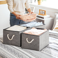 Stoffen Opbergdozen in Linnenlook met Katoenen Handvatten, Set van 3