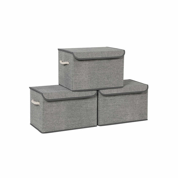 Stoffen Opbergdozen in Linnenlook met Katoenen Handvatten, Set van 3