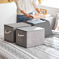 Stoffen Opbergdozen in Linnenlook met Katoenen Handvatten, Set van 3