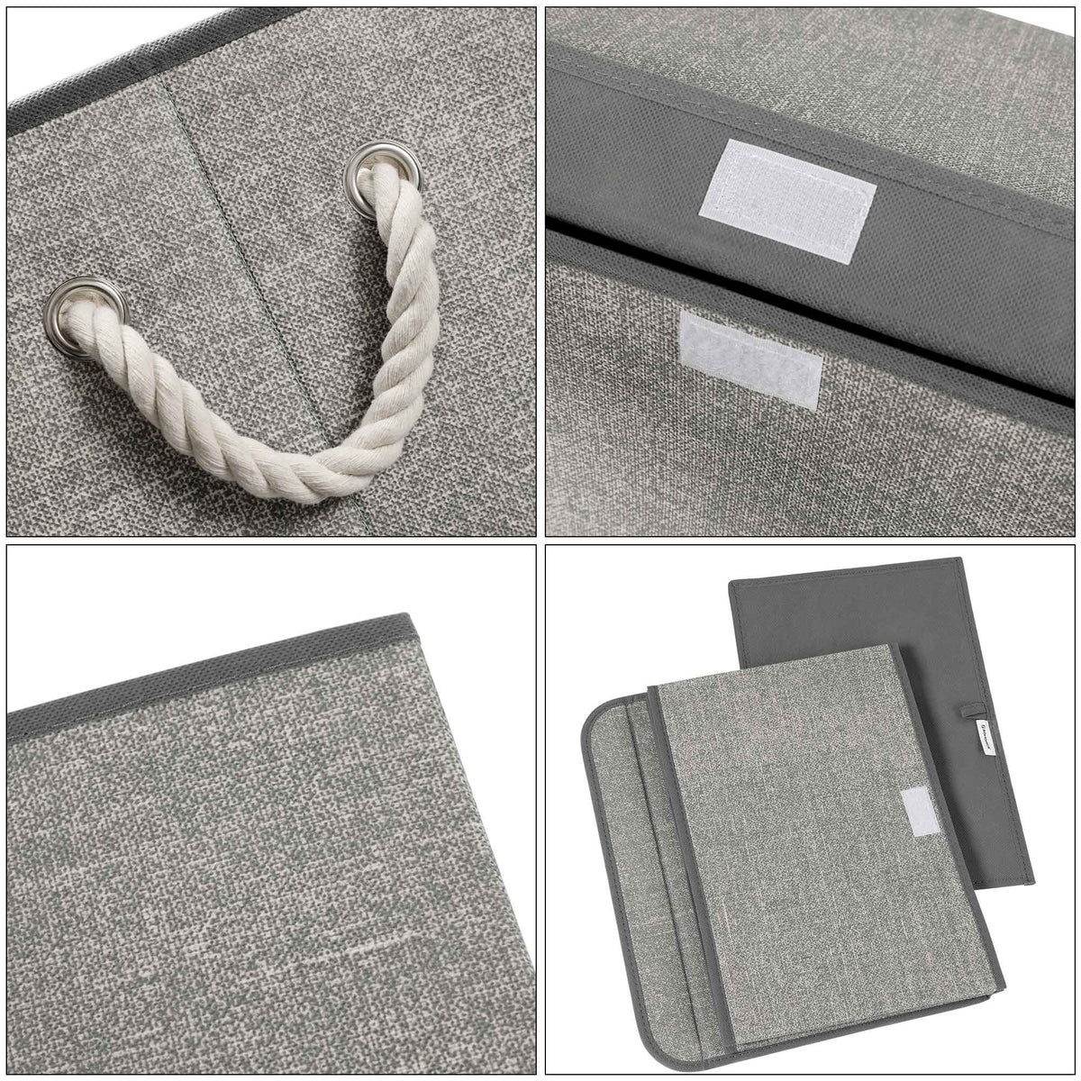 Stoffen Opbergdozen in Linnenlook met Katoenen Handvatten, Set van 3