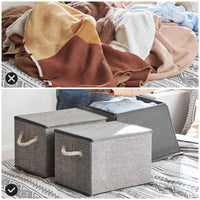 Stoffen Opbergdozen in Linnenlook met Katoenen Handvatten, Set van 3