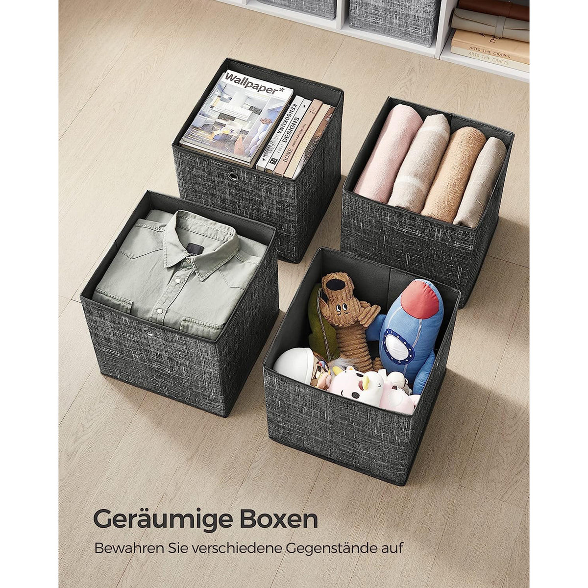 Opvouwbare Opbergkubussen van Non-woven Stof met Handvat, Set van 6