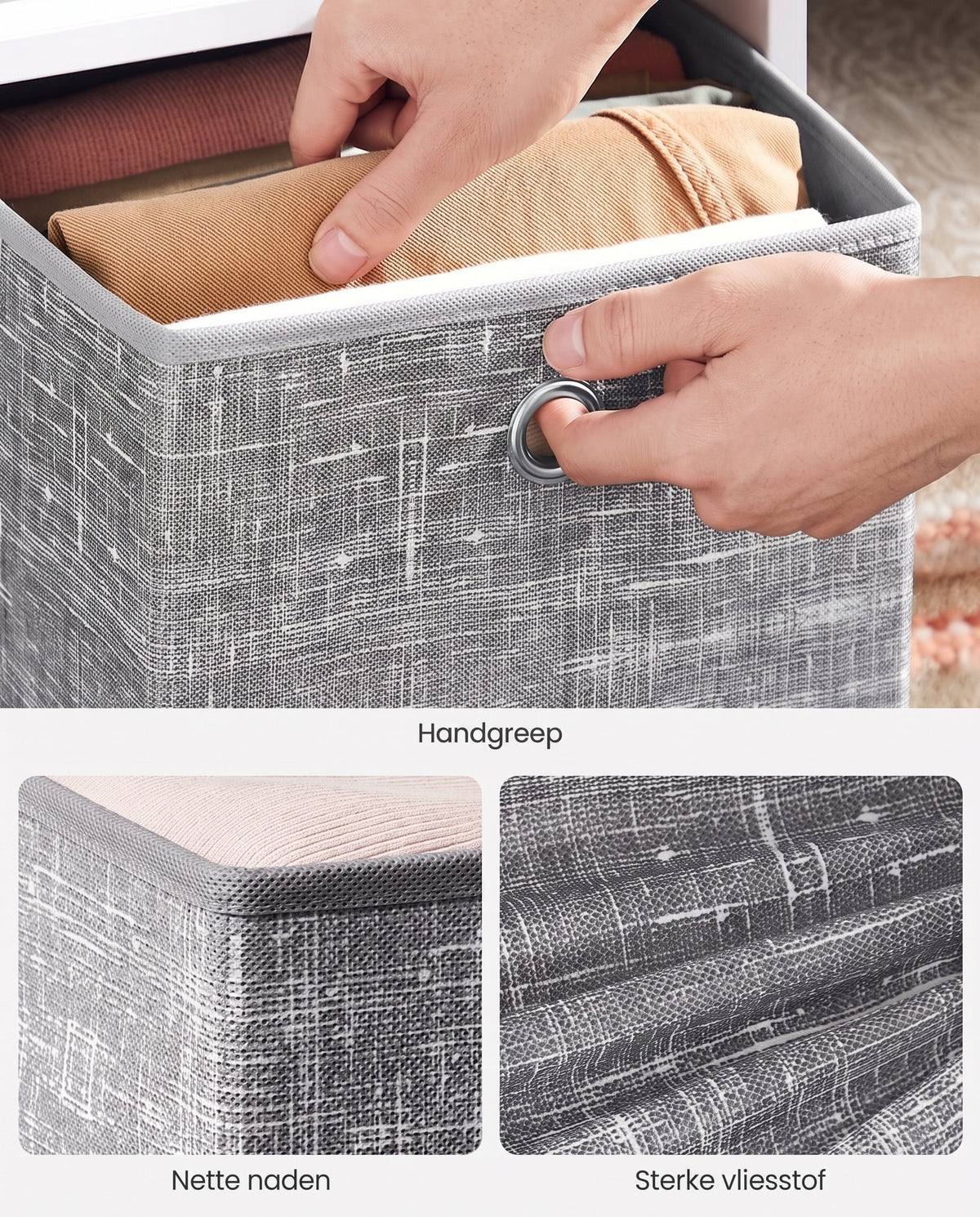 Opvouwbare Opbergkubussen van Non-woven Stof met Handvat, Set van 6