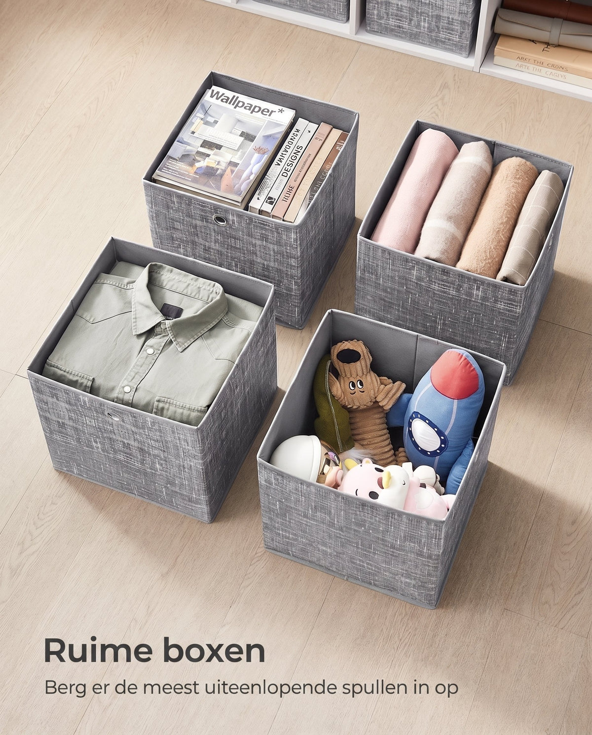 Opvouwbare Opbergkubussen van Non-woven Stof met Handvat, Set van 6