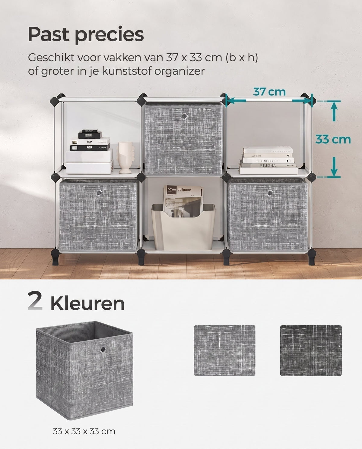 Opvouwbare Opbergkubussen van Non-woven Stof met Handvat, Set van 6