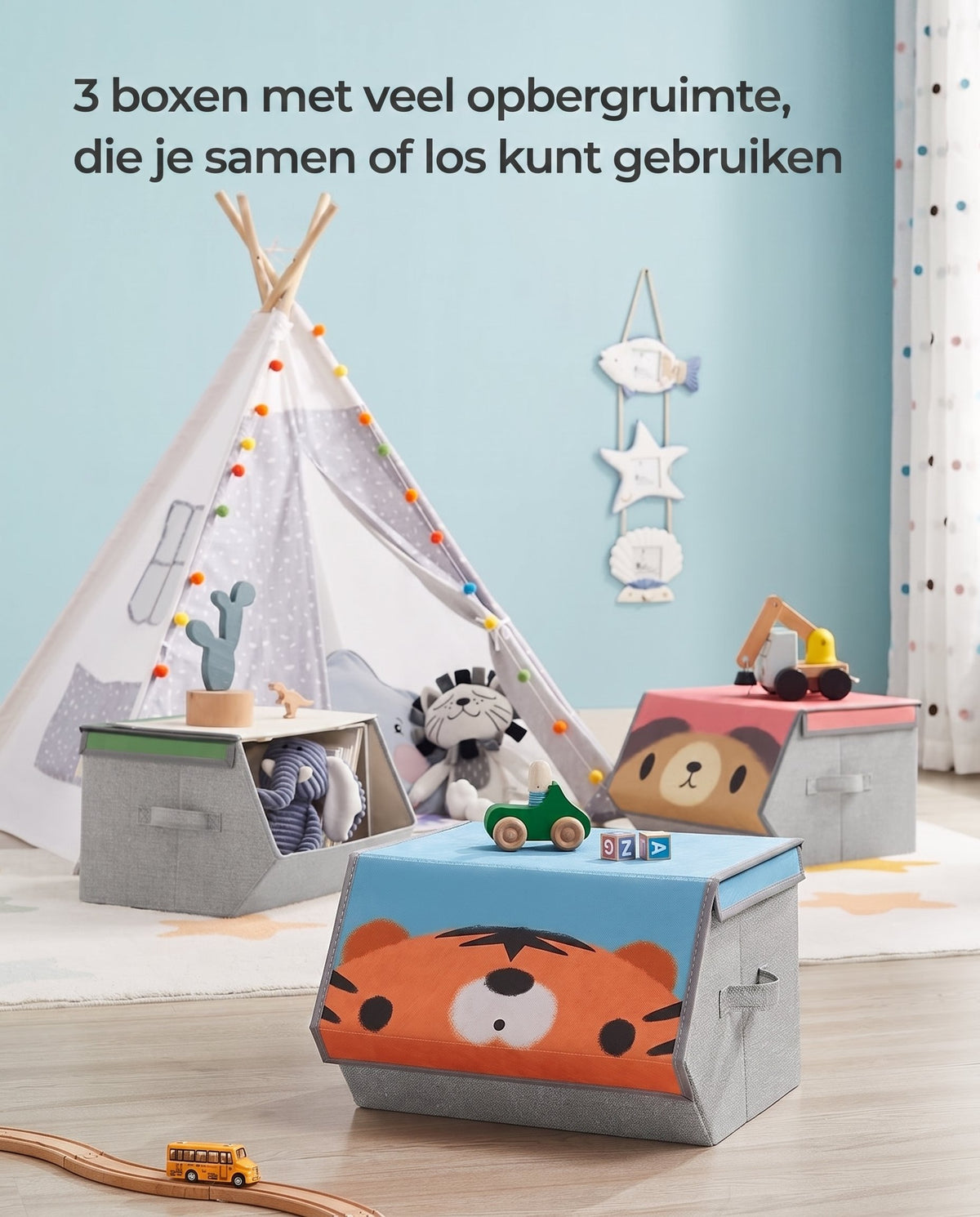 Opbergdozen Set van 3 met Magnetisch Deksel en Dierenmotief, Opvouwbaar