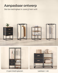 Kledingrek met Uitschuifbare Stang, 2 Lades en 4 Planken