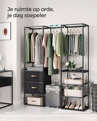 Kledingrek met Uitschuifbare Stang, 2 Lades en 4 Planken