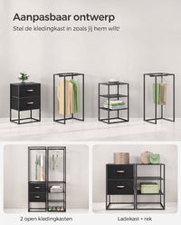 Kledingrek met Uitschuifbare Stang, 2 Lades en 4 Planken