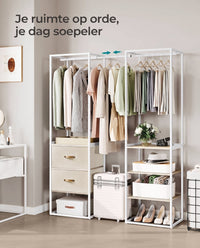 Kledingrek met Uitschuifbare Stang, 2 Lades en 4 Planken