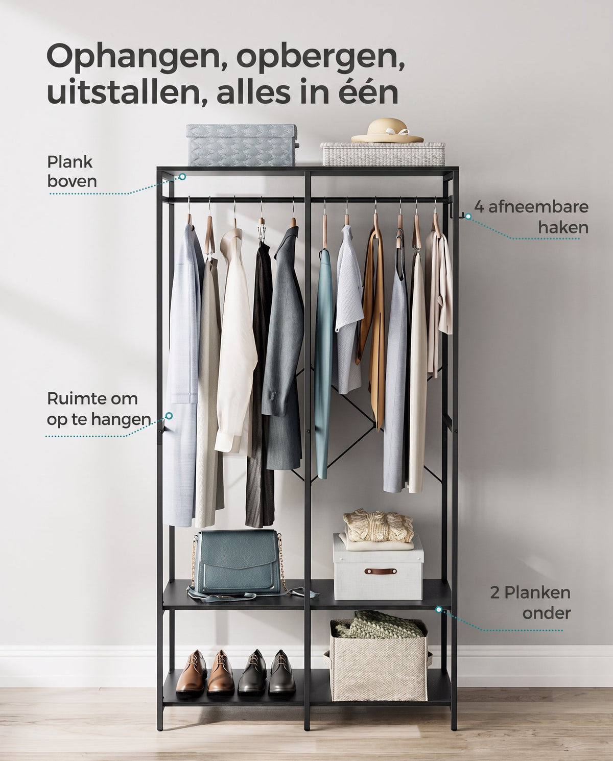 Open Kledingkast met Kledingroede, Planken en Afneembare Haken