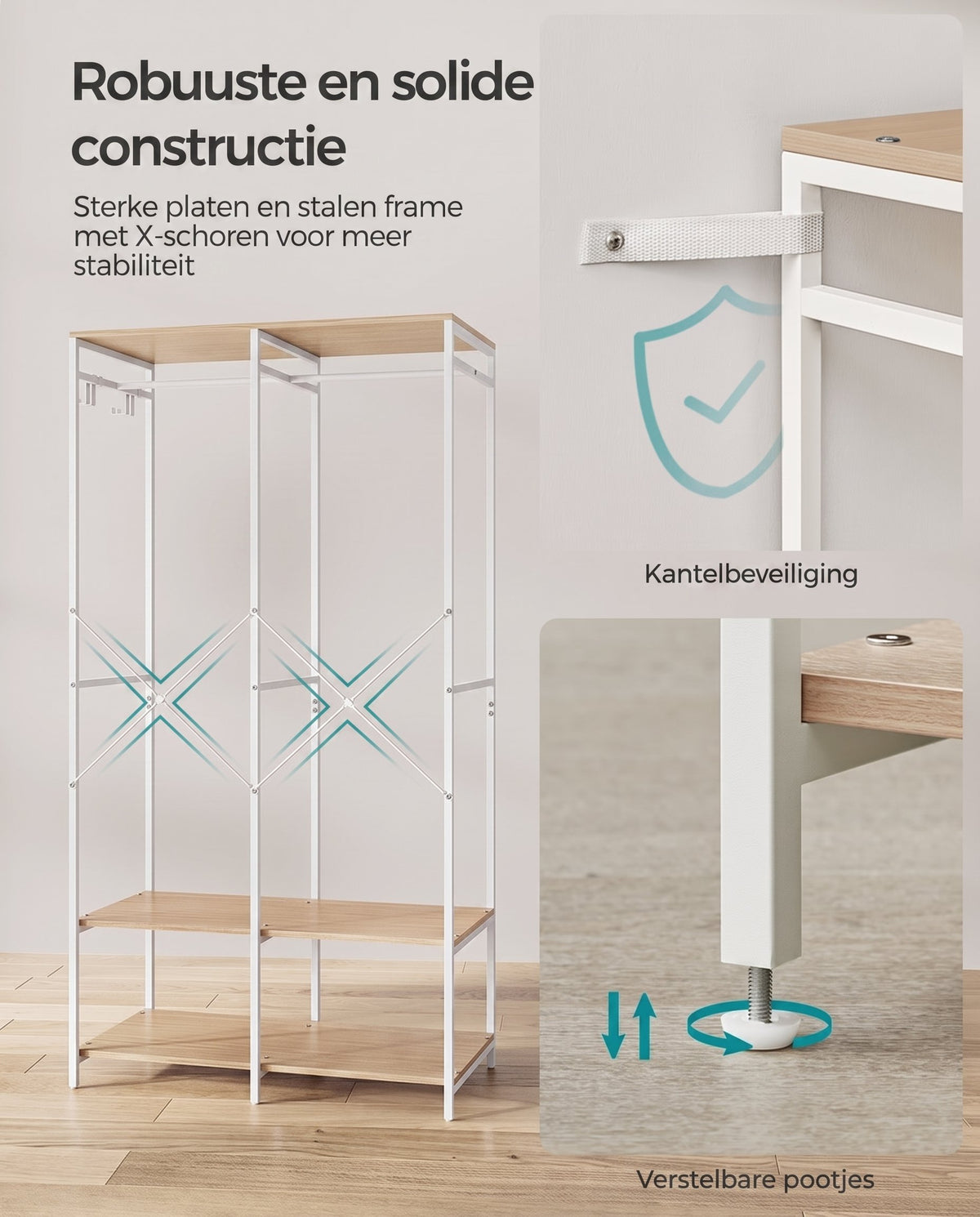 Open Kledingkast met Kledingroede, Planken en Afneembare Haken