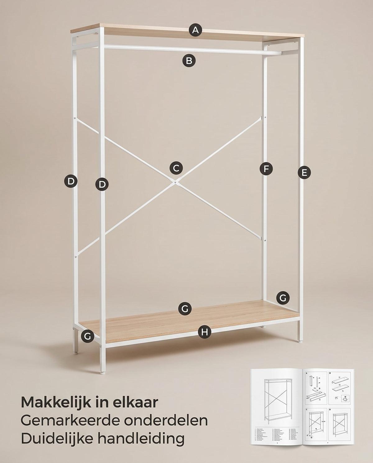 Open Kledingkast met Kledingroede, Planken en Afneembare Haken