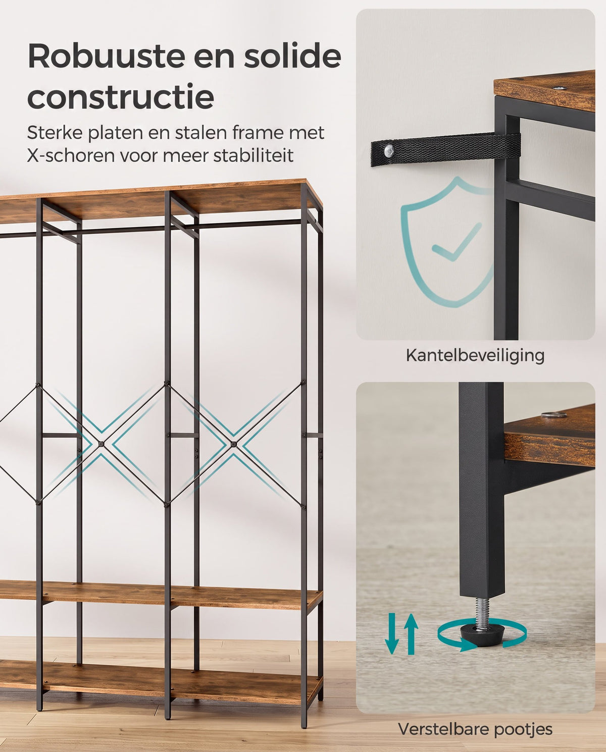 Open Kledingkast met Kledingroede, Planken en Afneembare Haken