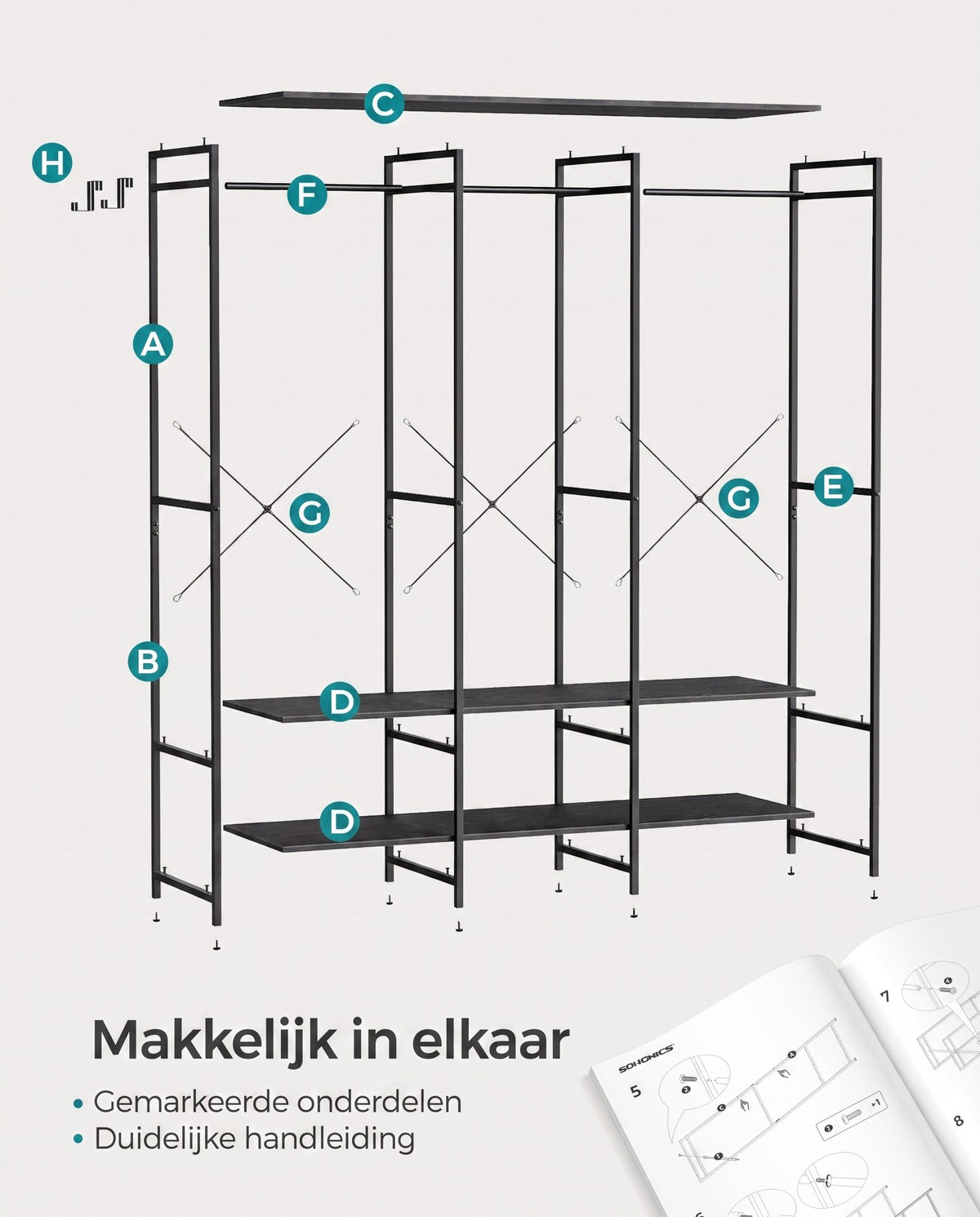 Open Kledingkast met Kledingroede, Planken en Afneembare Haken