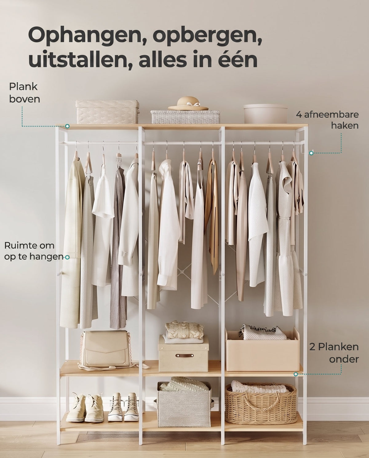Open Kledingkast met Kledingroede, Planken en Afneembare Haken