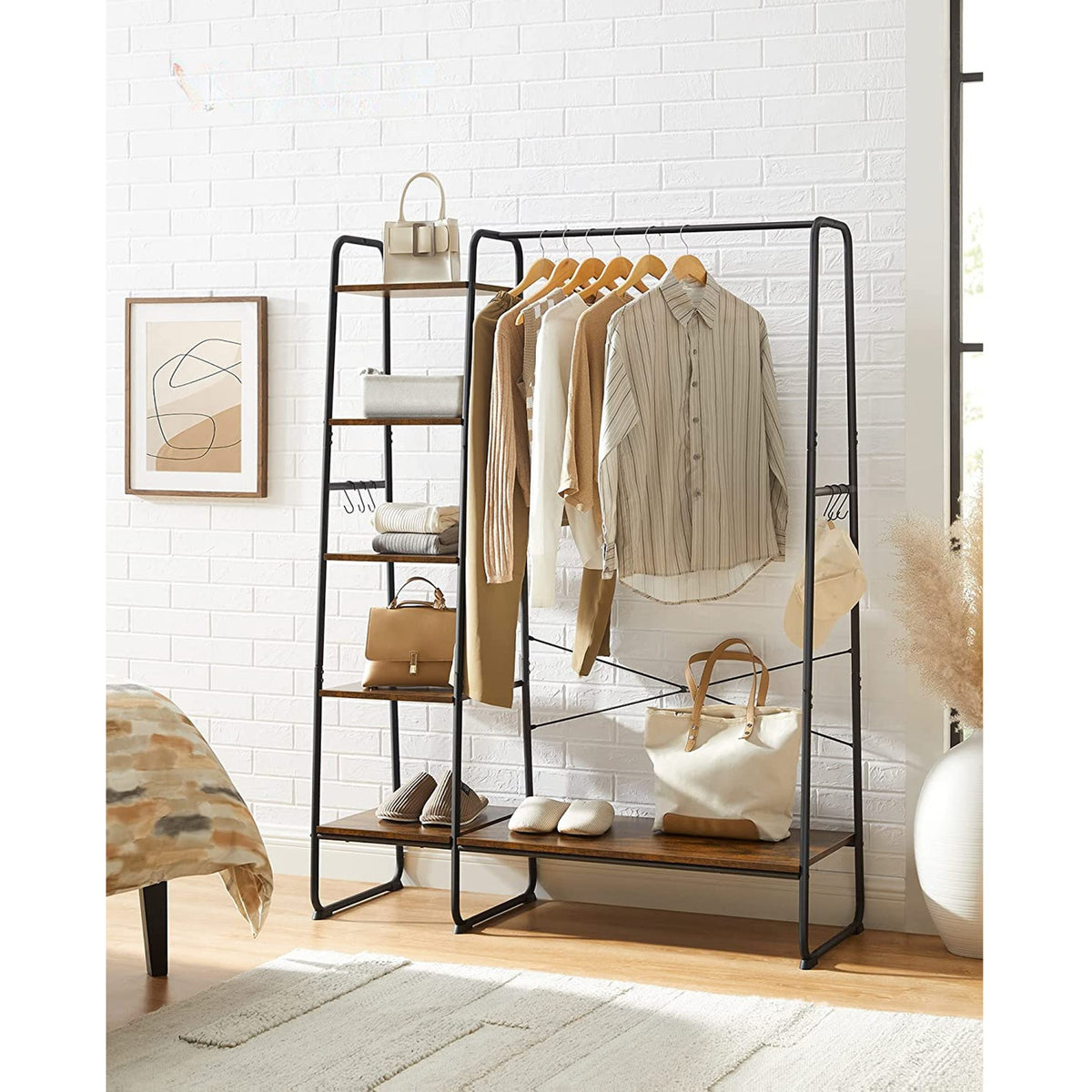 Kledingrek 5 Niveaus met Kledingroede, Schoenenrek en 6 Haken, 45 x 120 x 160 cm