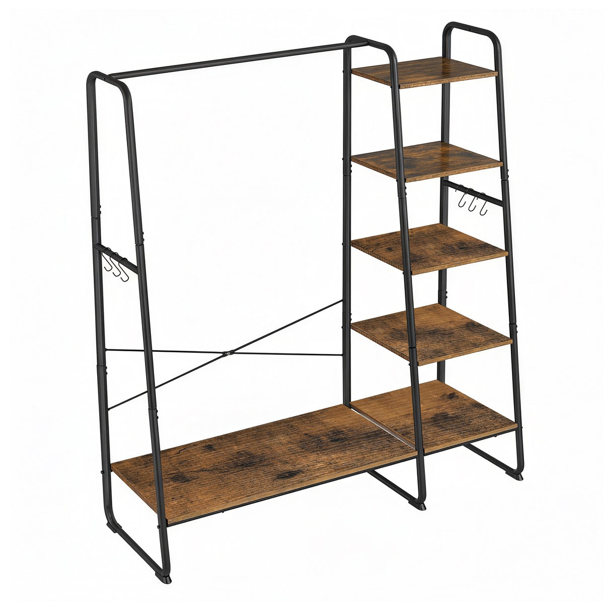 Open Kledingrek 5 Niveaus met Schoenenrek en 6 S-haken, 45 x 120 x 160 cm