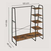 Open Kledingrek 5 Niveaus met Schoenenrek en 6 S-haken, 45 x 120 x 160 cm