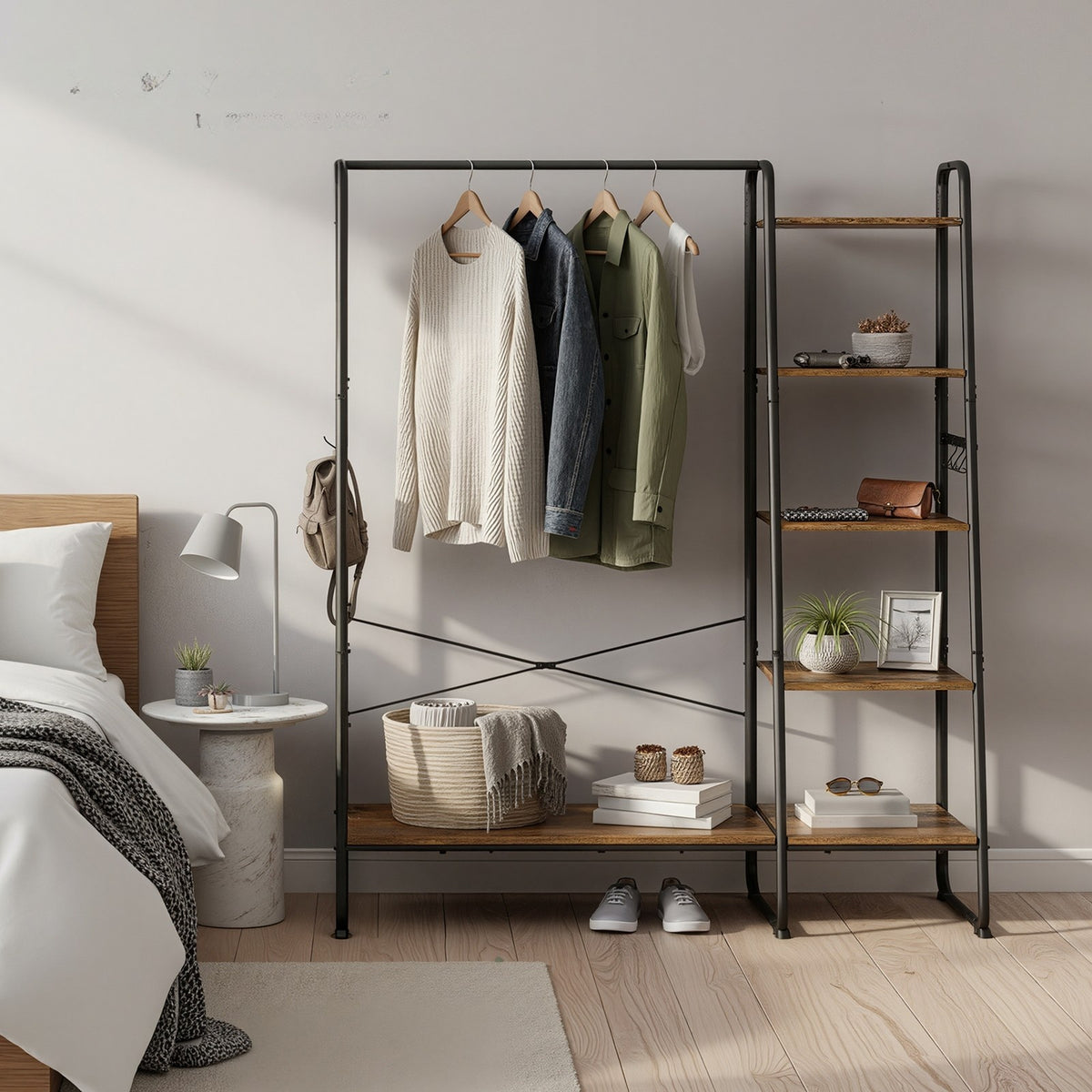 Open Kledingrek 5 Niveaus met Schoenenrek en 6 S-haken, 45 x 120 x 160 cm