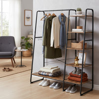 Open Kledingrek 5 Niveaus met Schoenenrek en 6 S-haken, 45 x 120 x 160 cm