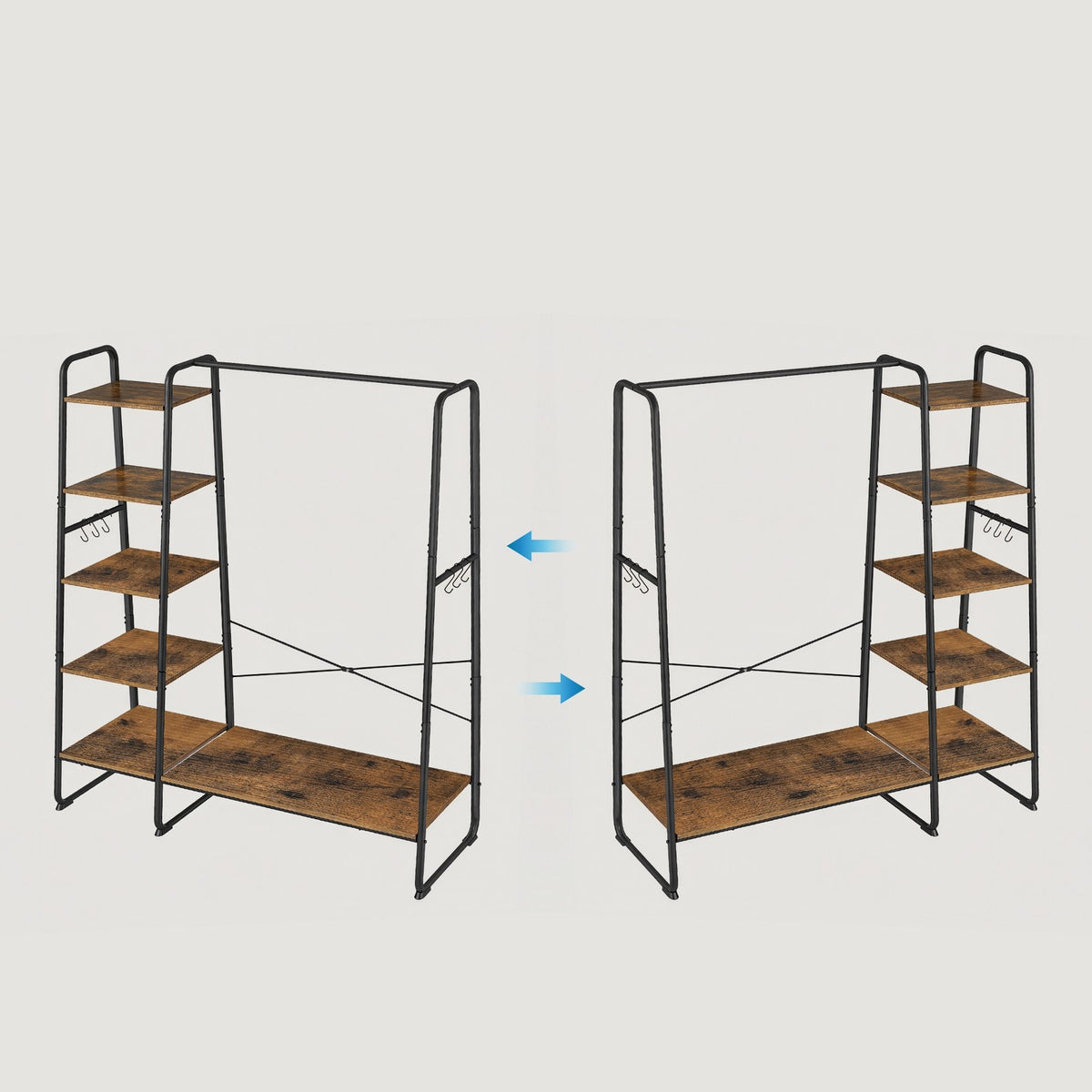Open Kledingrek 5 Niveaus met Schoenenrek en 6 S-haken, 45 x 120 x 160 cm