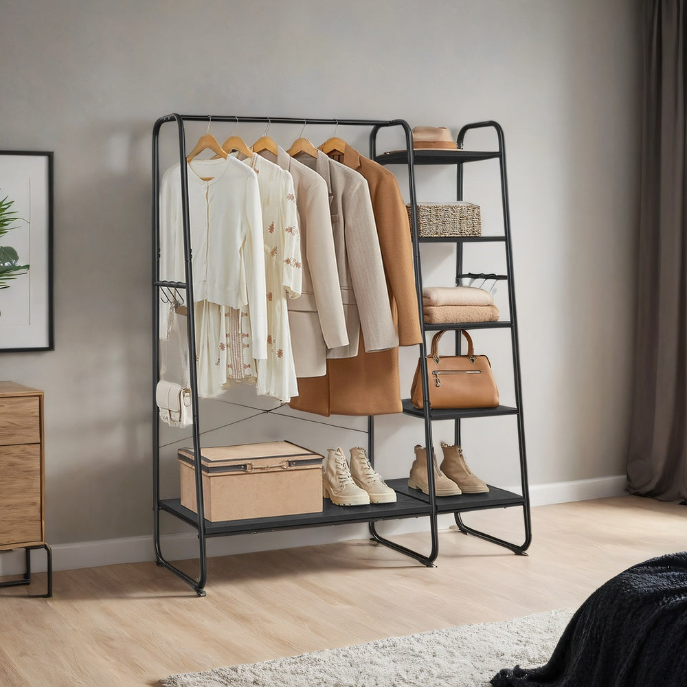 Open Kledingrek 5 Niveaus met Schoenenrek en 6 S-haken, 45 x 120 x 160 cm