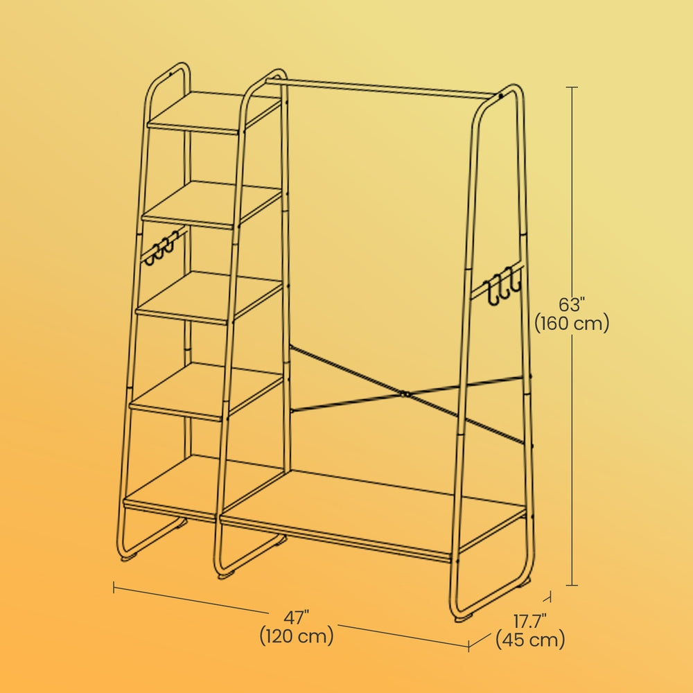 Open Kledingrek 5 Niveaus met Schoenenrek en 6 S-haken, 45 x 120 x 160 cm