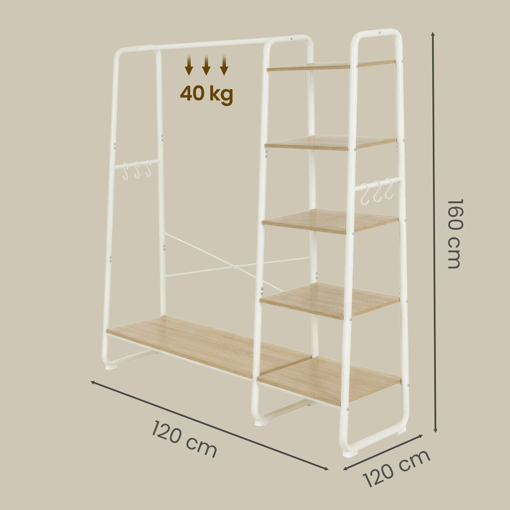 Open Kledingrek 5 Niveaus met Schoenenrek en 6 S-haken, 45 x 120 x 160 cm
