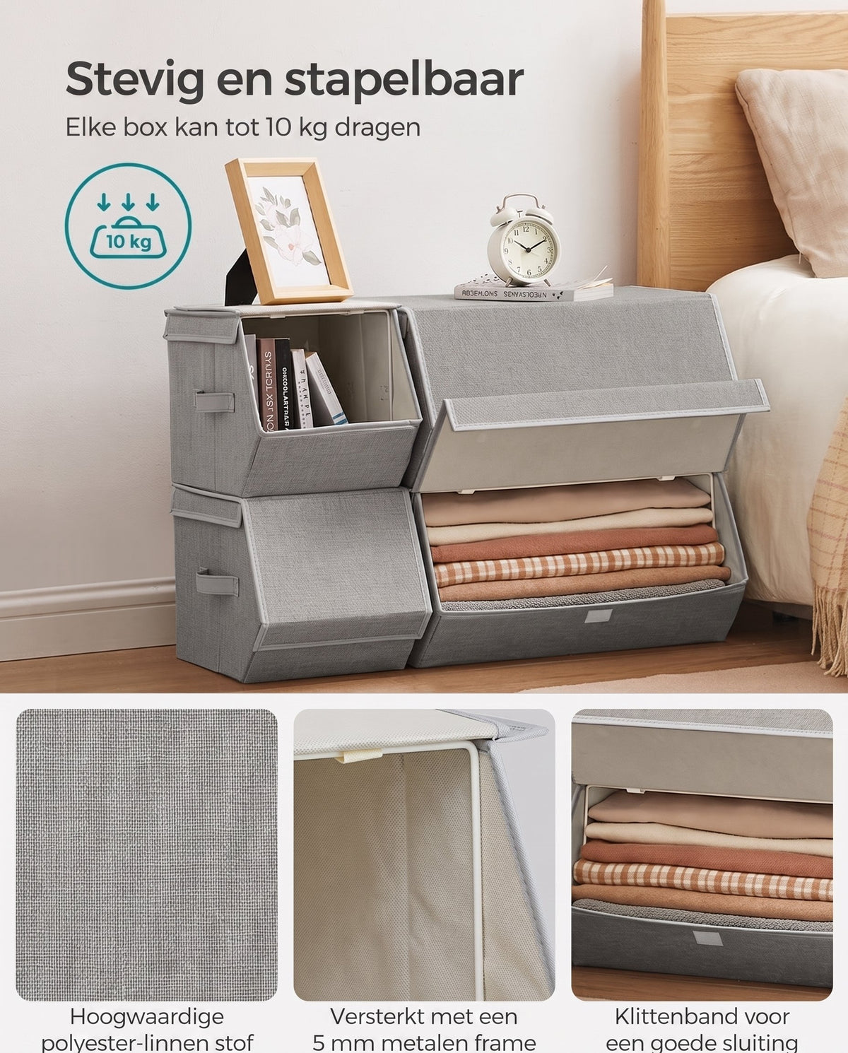 Stapelbare Opbergdozen met Deksel en Magneetsluiting, Set van 4